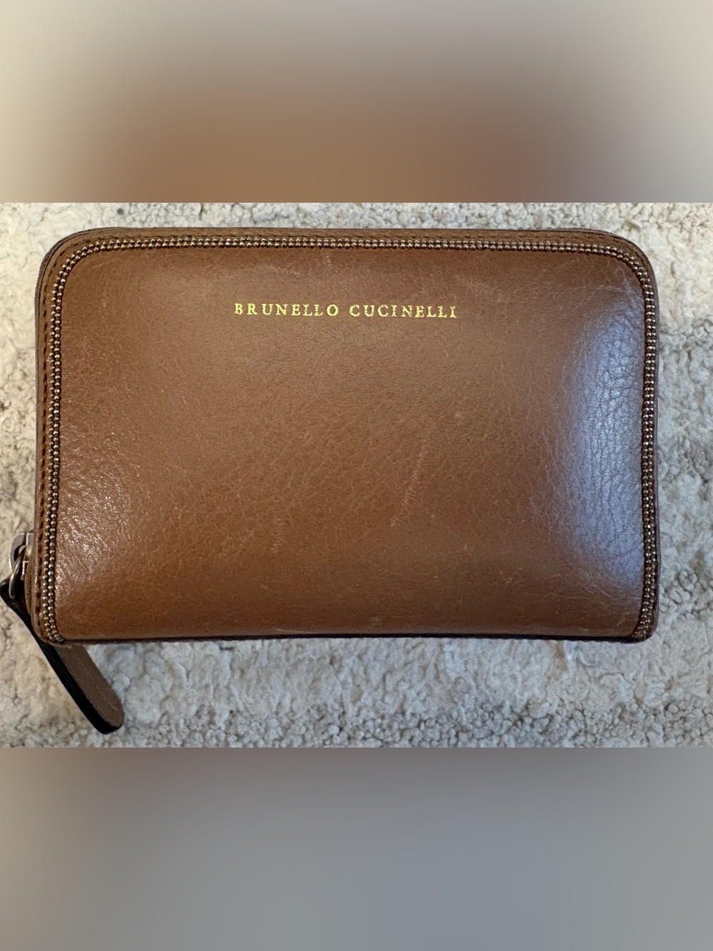 Brunello Cucinelli Chestnut Brown Leather Zip Card Holder